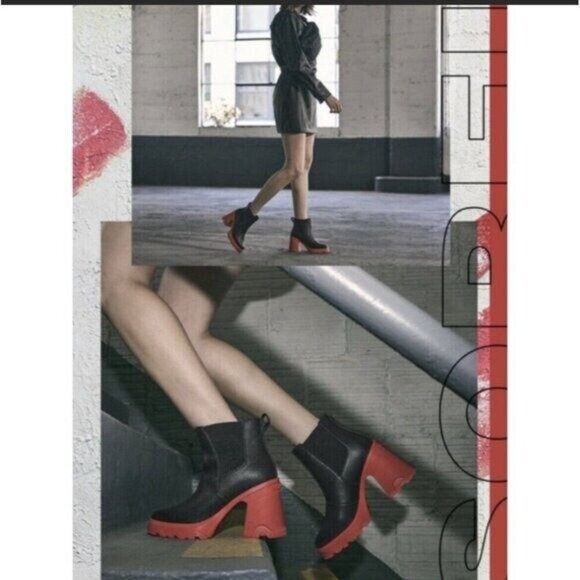 Sorel Brex Waterproof Platform Heel Chelsea Boot Bootie Black/Cactus Pink US 8 - Picture 2 of 9
